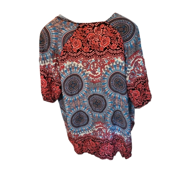 Lotus And Luna Women's Blue Red Mandala Kimono Coverup One Size - Picture 2 of 7